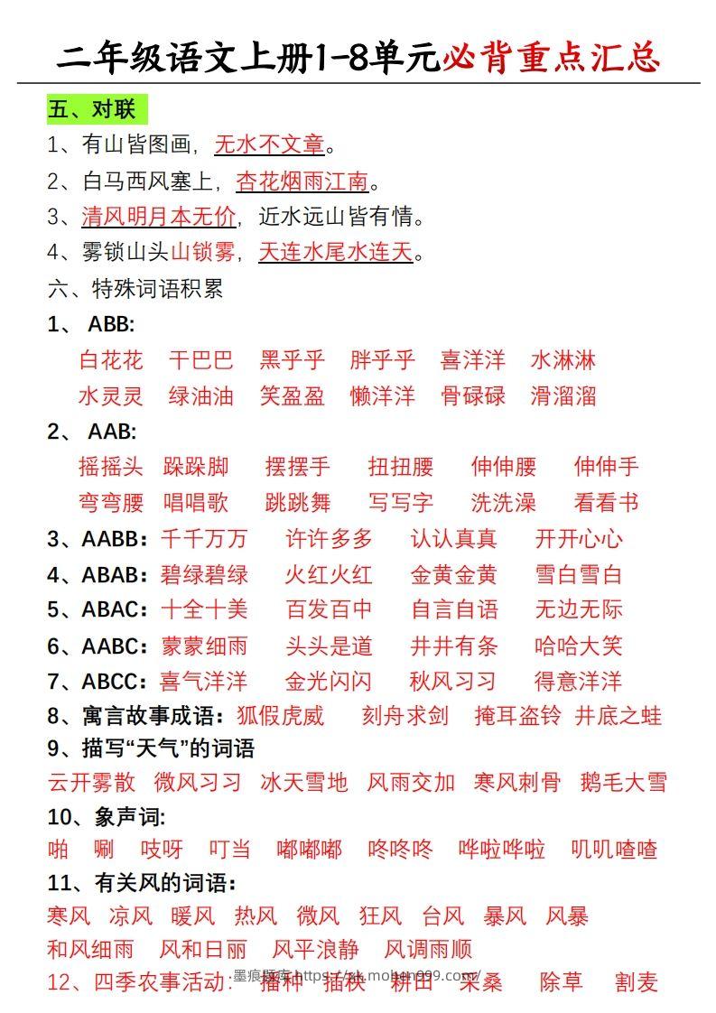 图片[2]-【单元必备重点知识汇总】二上语文-墨痕题库