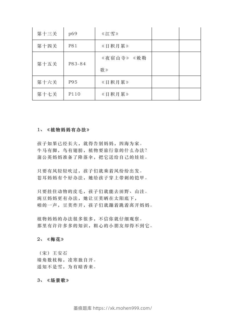 图片[2]-部编版二年级上册语文背诵课文内容及闯关表-墨痕题库